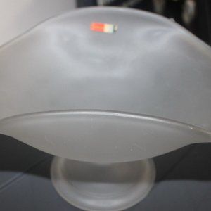 Vintage Fostoria white frosted compote bowl ruffle fluted edge original sticker…